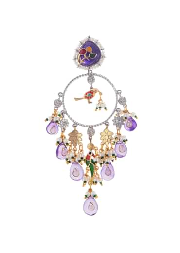 Purple And Gold Danglers With Kundan Work In Mix Metal