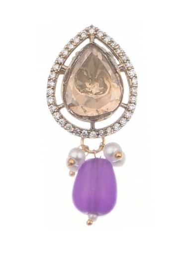Purple And Gold Mix Metal Uncut Polki Choker Necklace Set