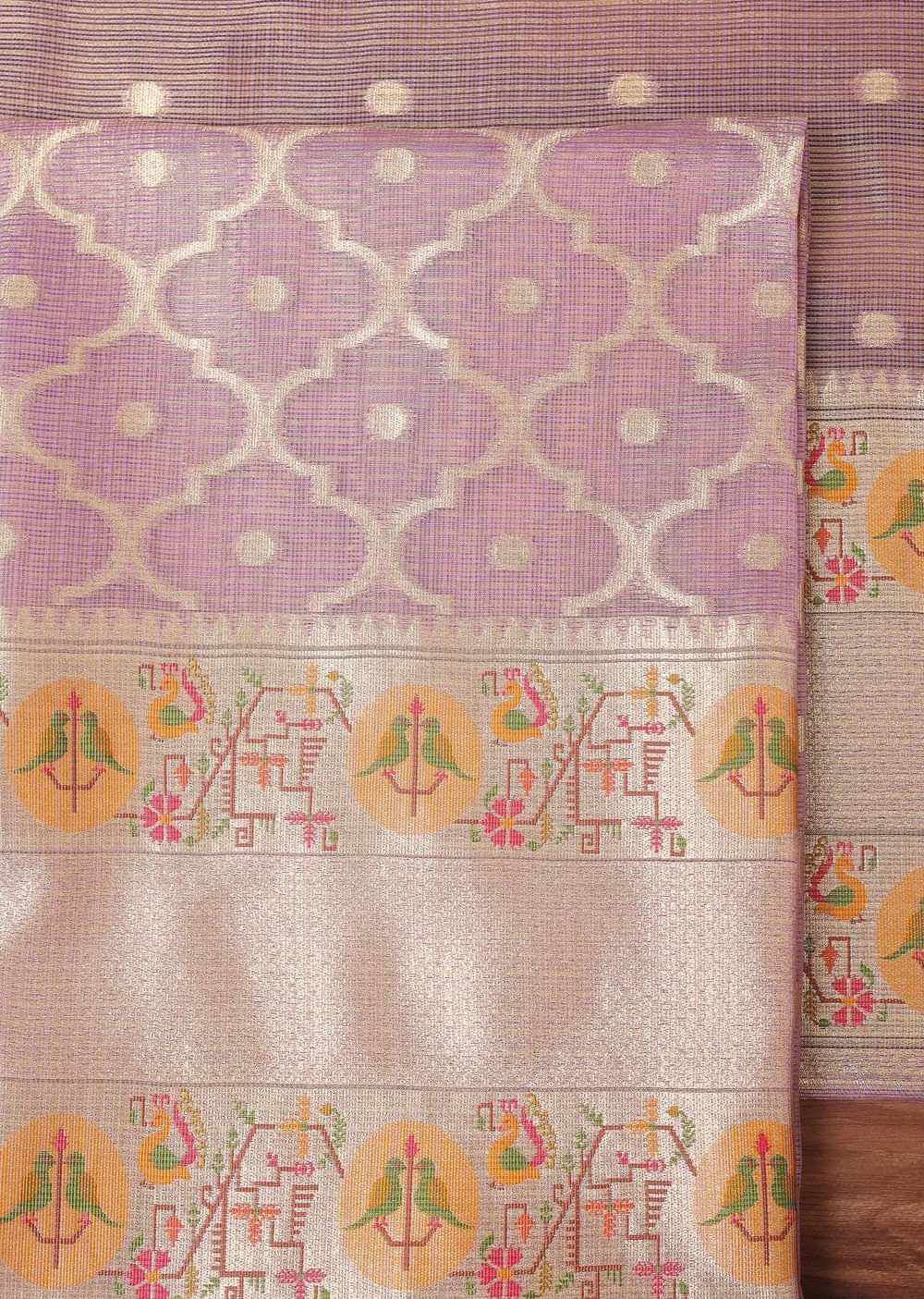 Purple And Gold Paithani Woven Silk Dress Material