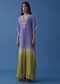 Purple And Lime Green Ombre Kaftan In Georgette With Exquisite Embroidery