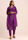 Purple Bandhani Printed Satin Kurta Set With Dupatta