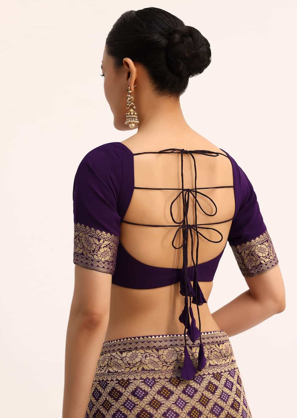 Purple Bandhani Tie Dye Saree With Zari Jaal And Unstitched Blouse