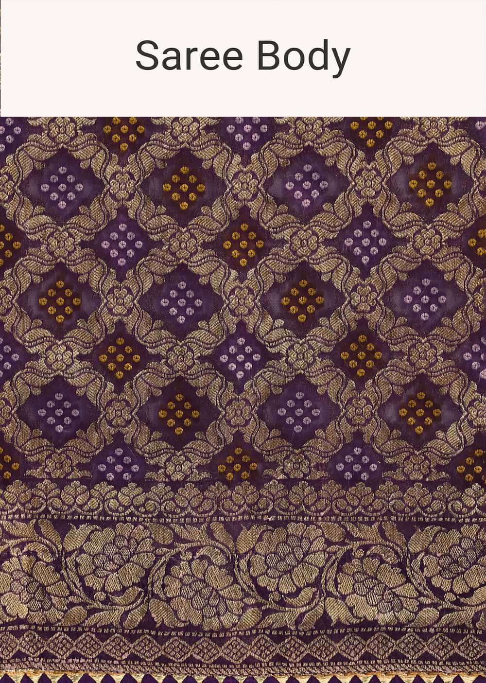 Purple Bandhani Tie Dye Saree With Zari Jaal And Unstitched Blouse
