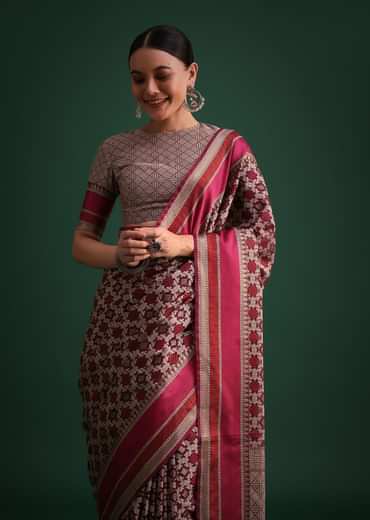 Purple Chanderi Jaal Woven Saree With Geometric Motifs