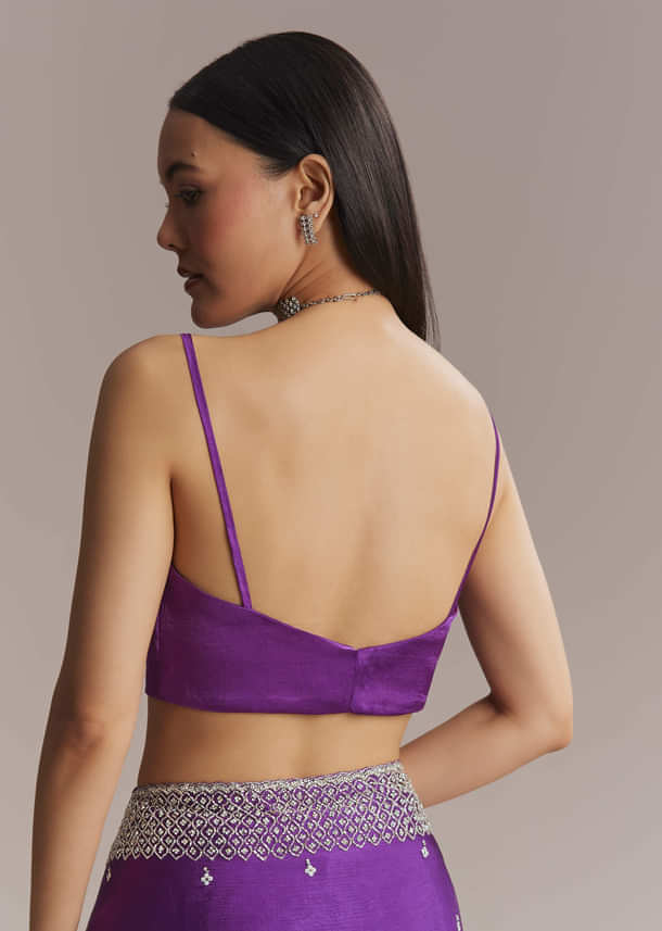 Purple Chinon Saree With Stone And Sequin Embroidery Purple Chinon Saree With Stone And Sequin Embroidery