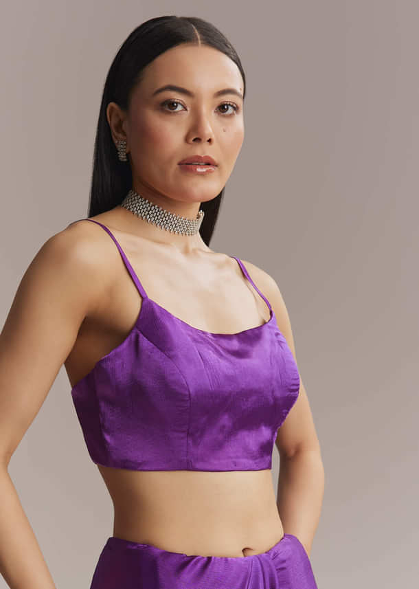 Purple Chinon Saree With Stone And Sequin Embroidery Purple Chinon Saree With Stone And Sequin Embroidery