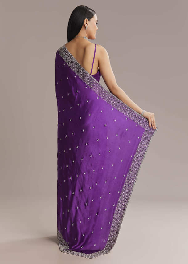 Purple Chinon Saree With Stone And Sequin Embroidery Purple Chinon Saree With Stone And Sequin Embroidery