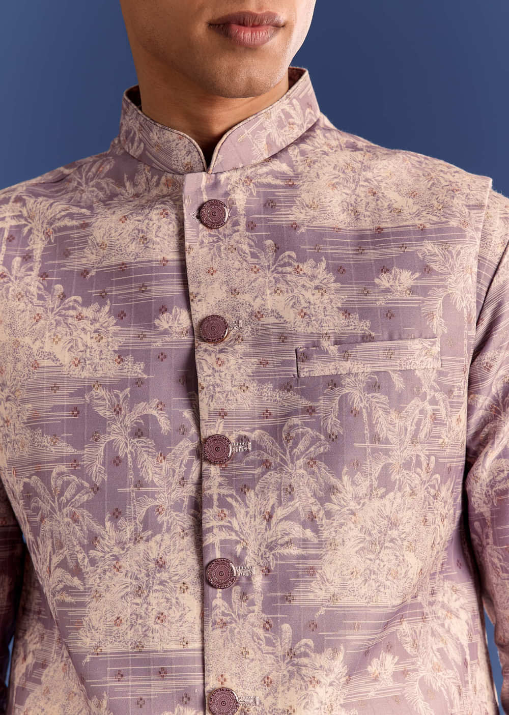 Purple Cotton Silk Kurta Jacket Set With Print