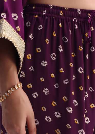 Purple Crepe Bandhani Print Sharara Set