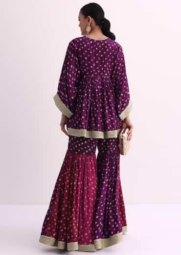 Purple Crepe Bandhani Print Sharara Set