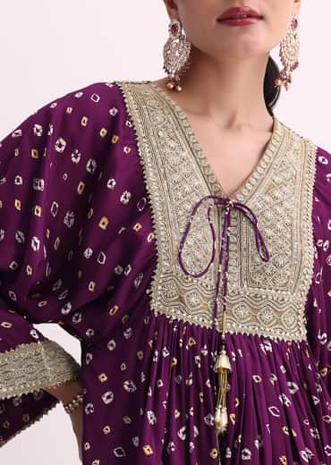 Purple Crepe Bandhani Print Sharara Set