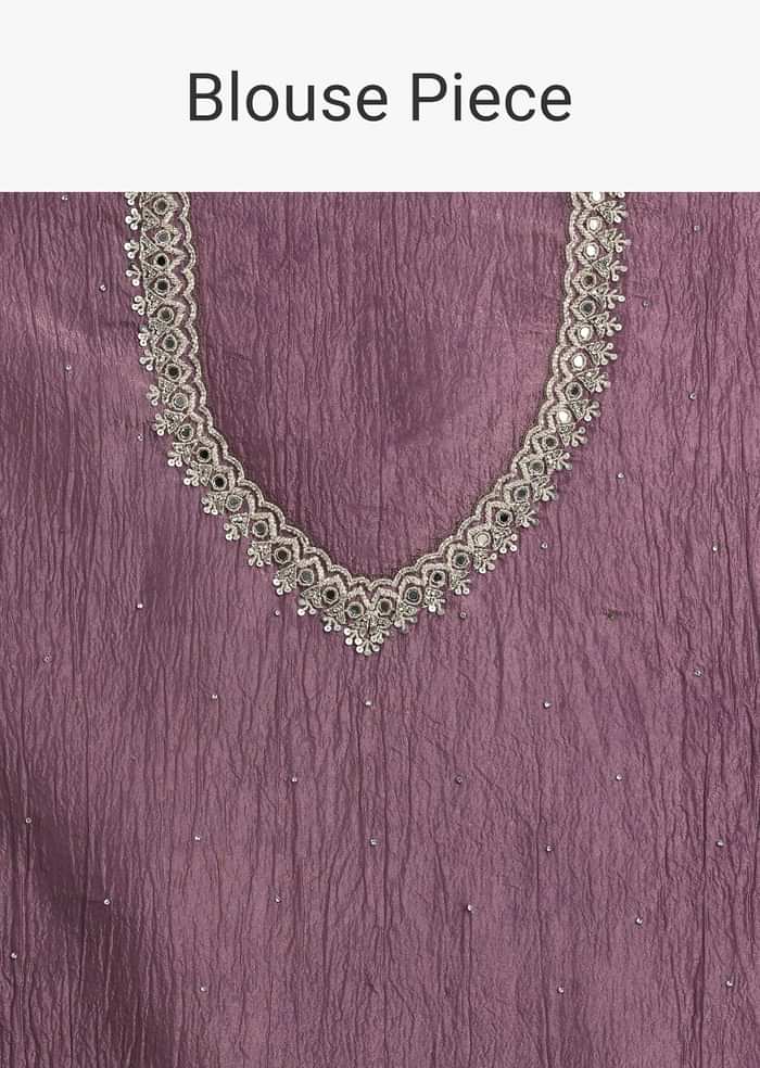 Purple Crushed Tissue Saree With Mirror And Cutdana Embellished Border