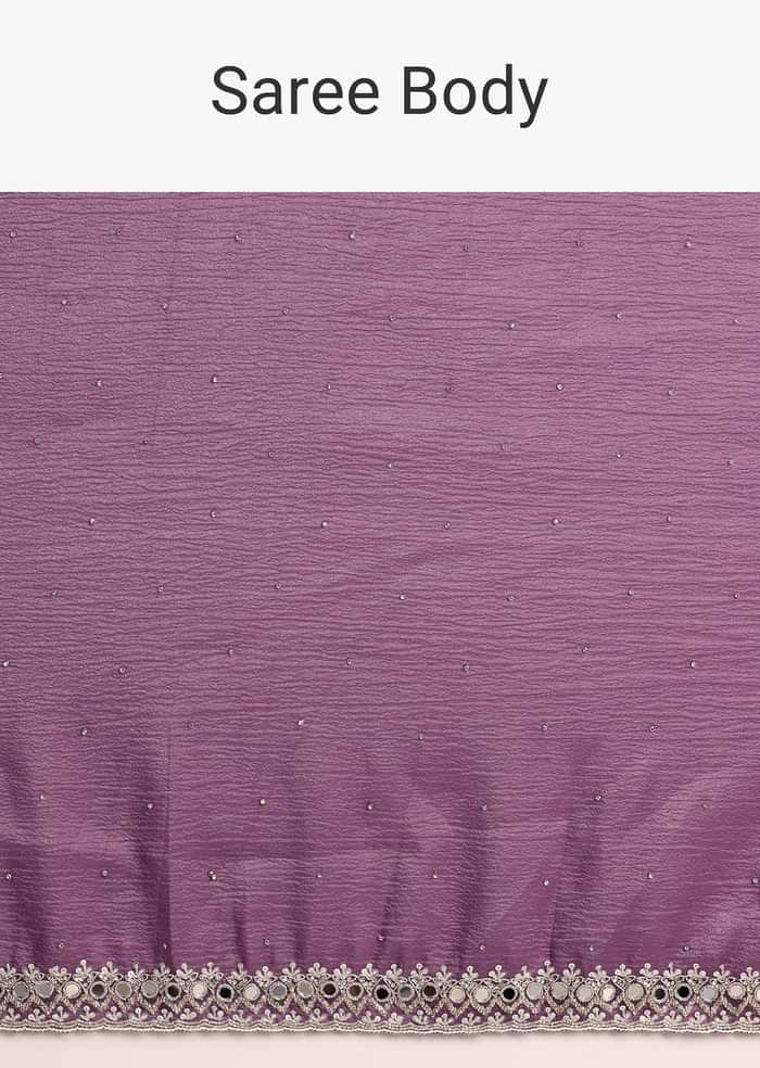 Purple Crushed Tissue Saree With Mirror And Cutdana Embellished Border