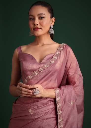 Purple Crushed Tissue Saree With Sequin Embellishments