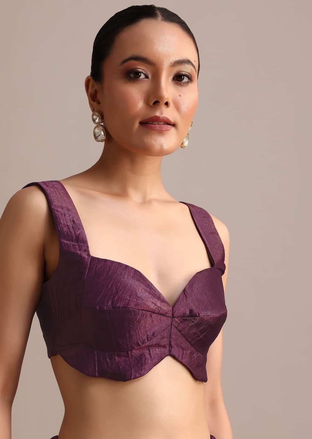 Purple Crushed Tissue Saree With Sequin And Cutdana Embroidered Border