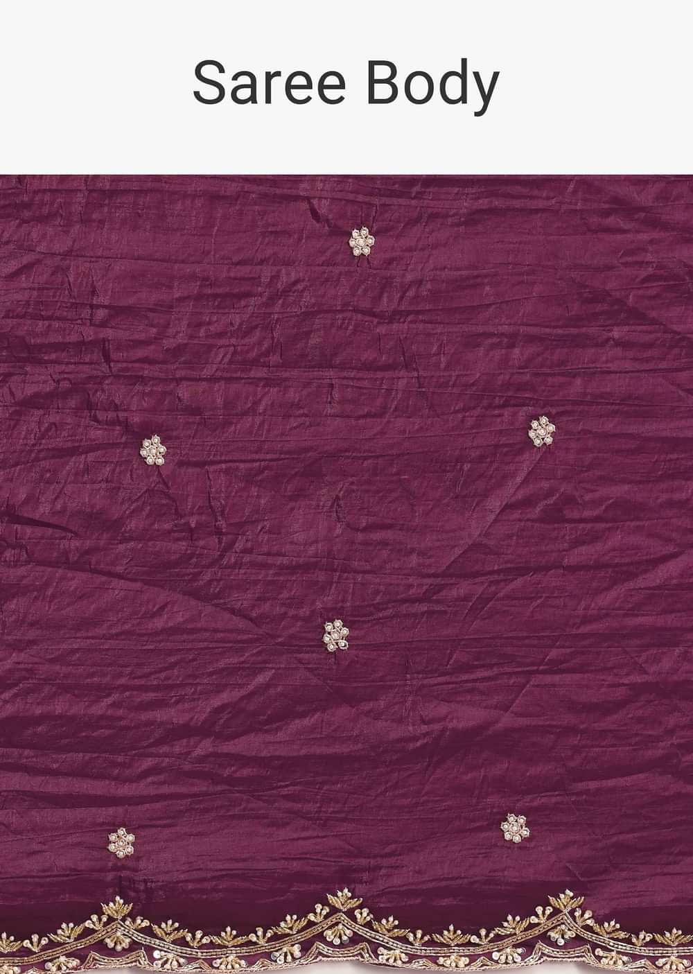 Purple Crushed Tissue Saree With Sequin And Cutdana Embroidered Border