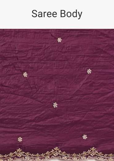 Purple Crushed Tissue Saree With Sequin And Cutdana Embroidered Border
