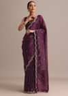 Purple Crushed Tissue Saree With Sequin And Cutdana Embroidered Border