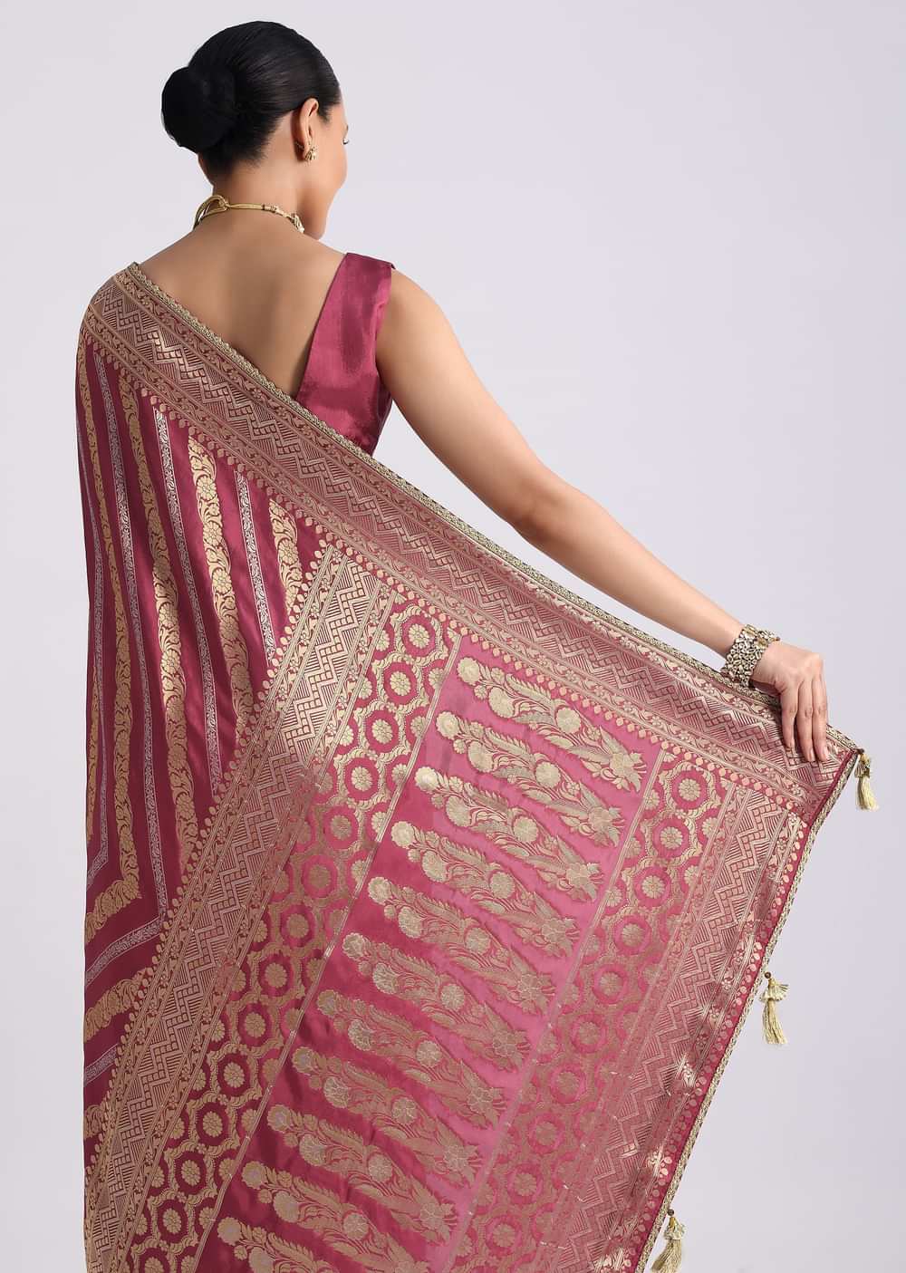 Purple Dola Silk Saree with Zari Weave and Lace Border