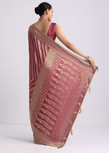 Purple Dola Silk Saree with Zari Weave and Lace Border