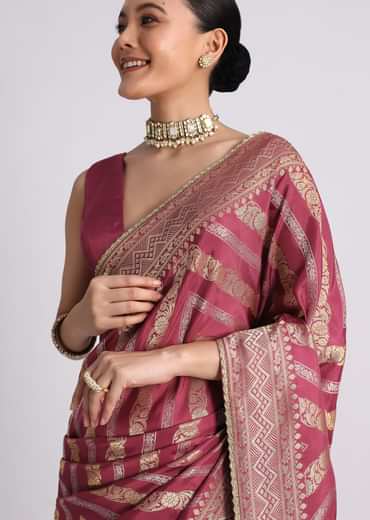 Purple Dola Silk Saree with Zari Weave and Lace Border