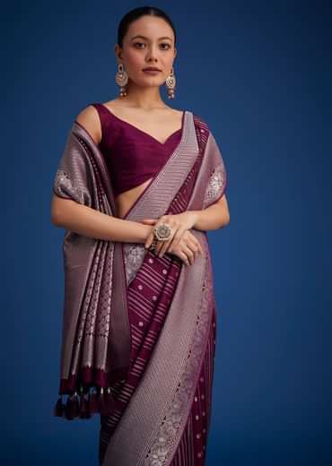 Purple Dola Silk Saree With Zari Woven Floral And Geometric Patterns