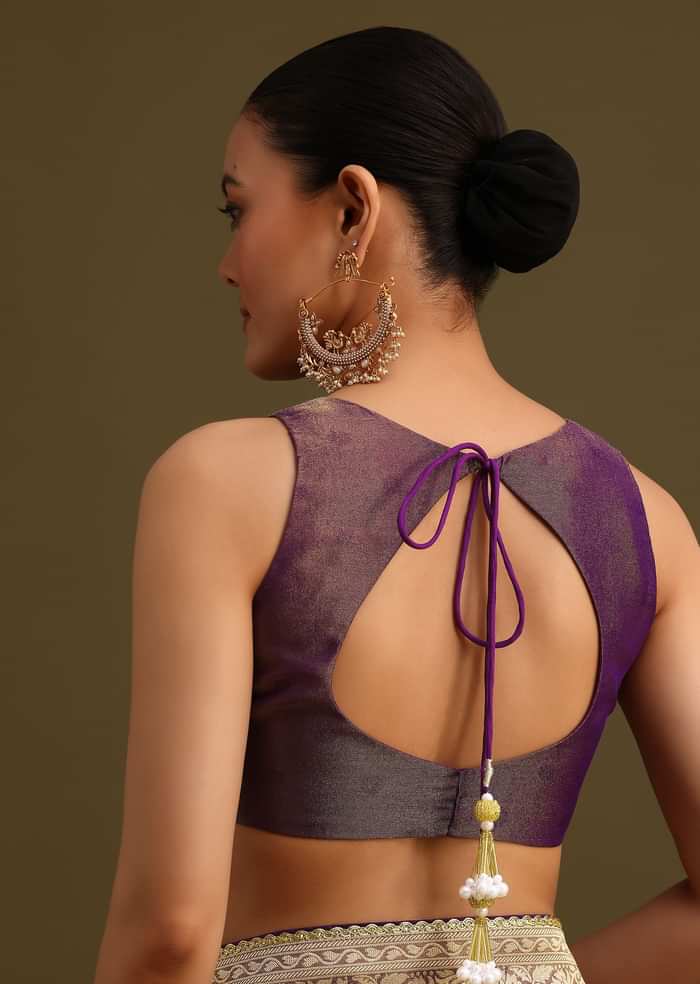 Purple Dual Shaded Khaddi Georgette Saree With Zari Brocade Pallu Border