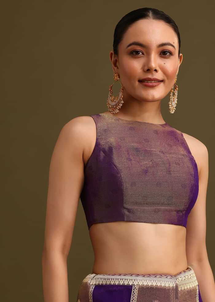 Purple Dual Shaded Khaddi Georgette Saree With Zari Brocade Pallu Border