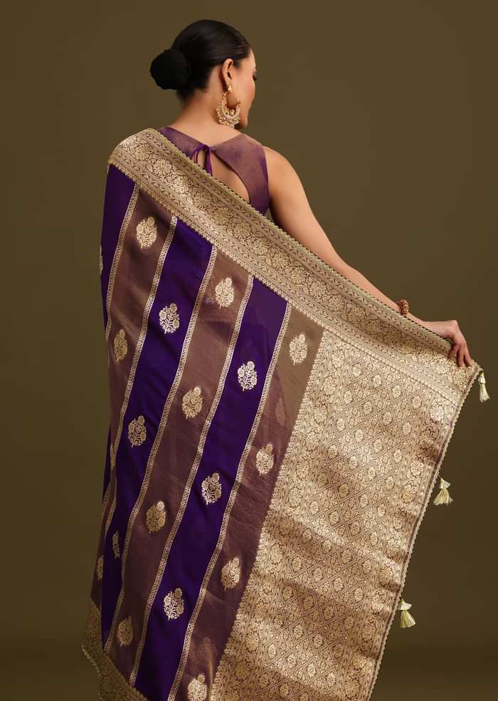 Purple Dual Shaded Khaddi Georgette Saree With Zari Brocade Pallu Border