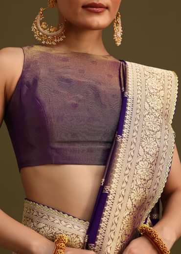 Purple Dual Shaded Khaddi Georgette Saree With Zari Brocade Pallu Border