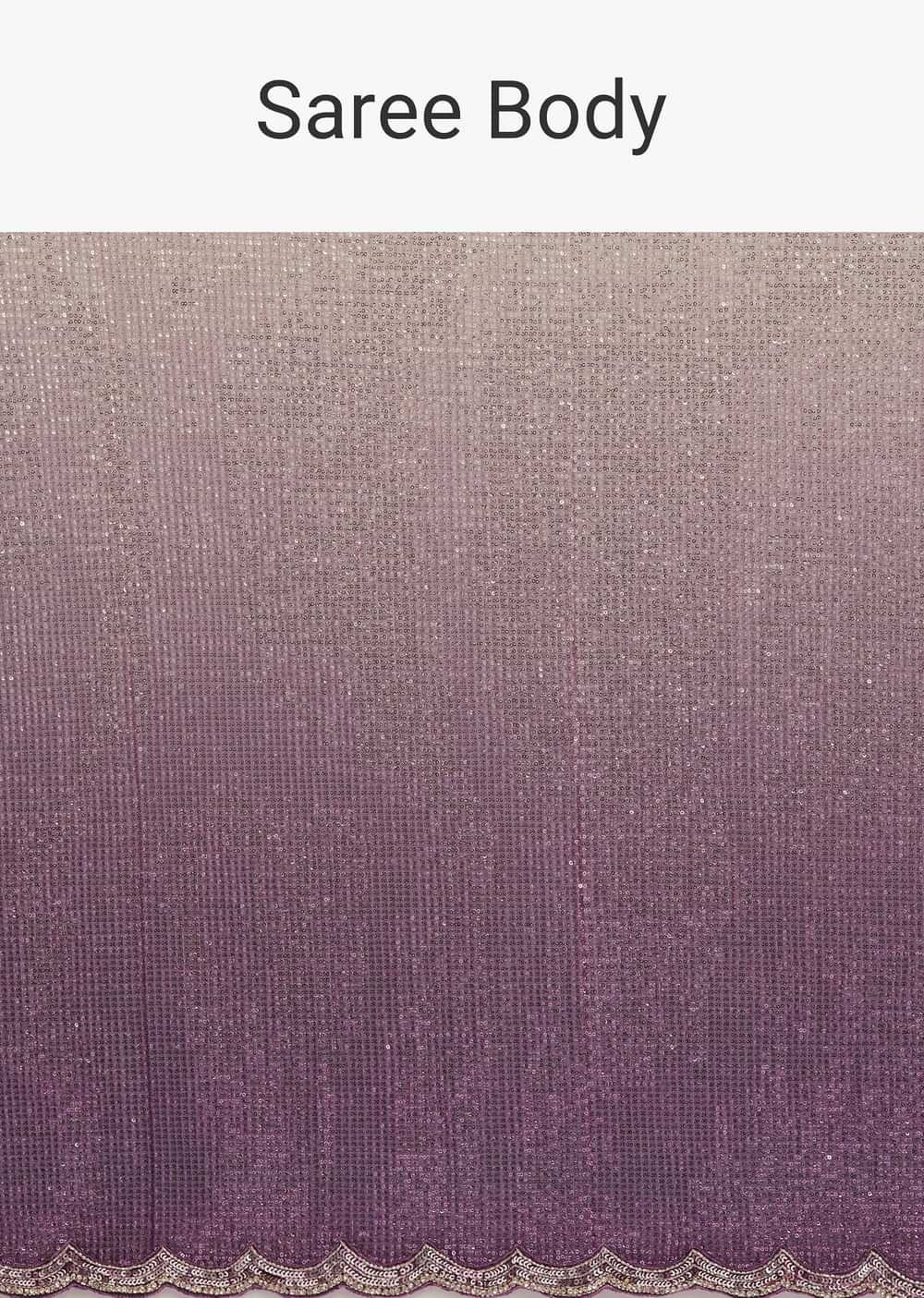 Purple Ombre Sequins Saree With Scallop Border