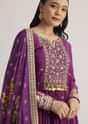 Purple Embroidered Anarkali Suit With Floral Dupatta