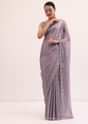 Purple Embroidered Chiffon Saree With Unstitched Blouse