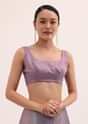 Purple Embroidered Chiffon Saree With Unstitched Blouse