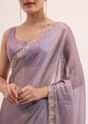 Purple Embroidered Chiffon Saree With Unstitched Blouse