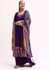 Purple Embroidered Crepe Kurta Palazzo Set