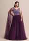 Purple Embroidered V Neck Gown With Side Cut