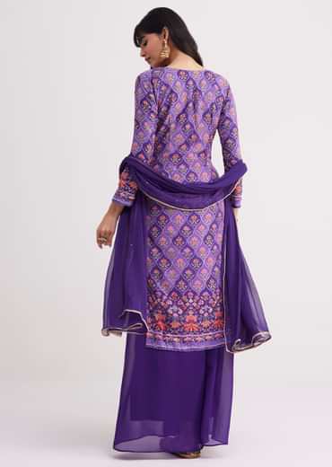 Purple Embroidered Kurta Palazzos Setss