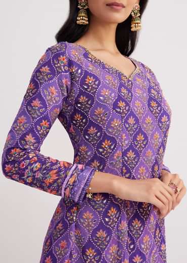 Purple Embroidered Kurta Palazzos Setss