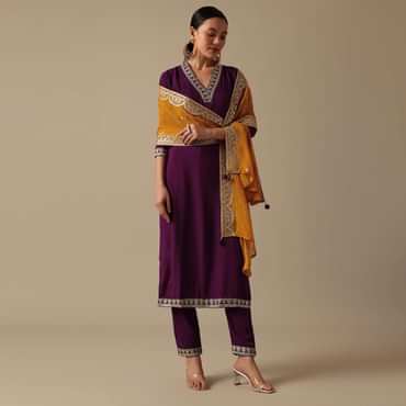 Purple Embroidered Kurta Set With Sequin Work