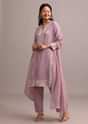 Purple Embroidered Kurta Set With Butti Work On Organza Dupatta