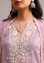 Purple Embroidered Kurta Set With Butti Work On Organza Dupatta