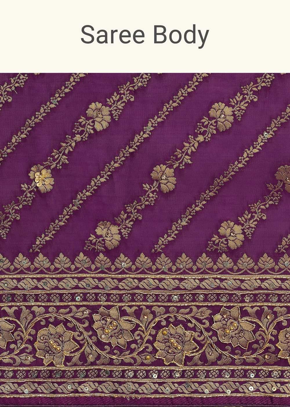 Purple Embroidered Saree With Zardosi And Cutdana Work
