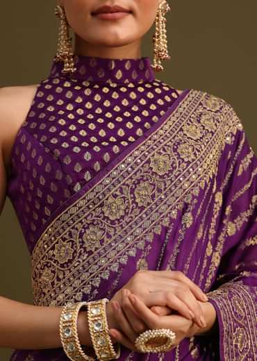 Purple Embroidered Saree With Zardosi And Cutdana Work