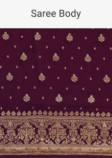Purple Embroidered Saree With Zardosi Work And Unstitched Blouse