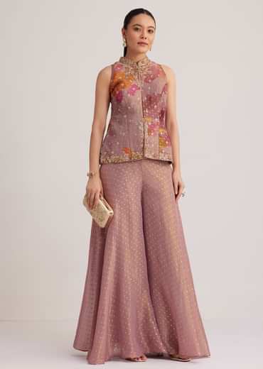 Purple Floral Embroidered Palazzo Set