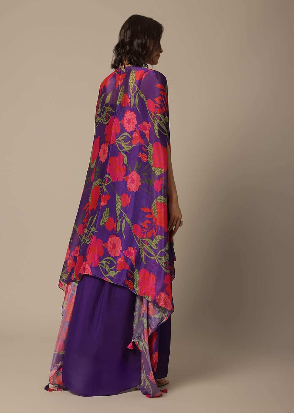 Purple Fusion Jacket Set With Printed Motifs