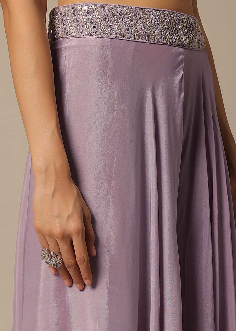 Purple Fusion Palazzo Set With Mirror Work