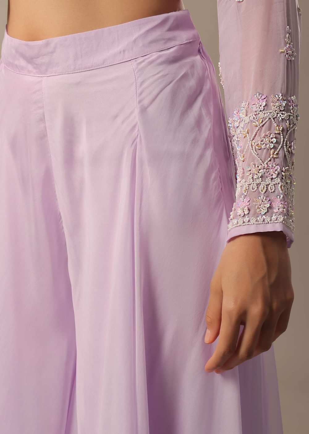 Purple Fusion Palazzo Set With Peplum Top And Belt