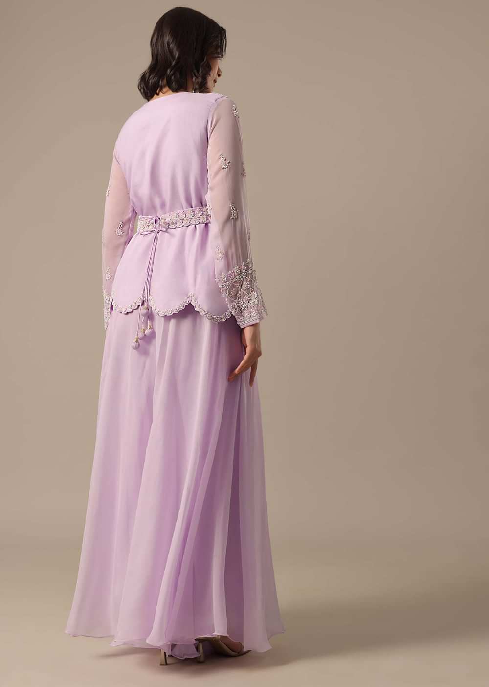 Purple Fusion Palazzo Set With Peplum Top And Belt